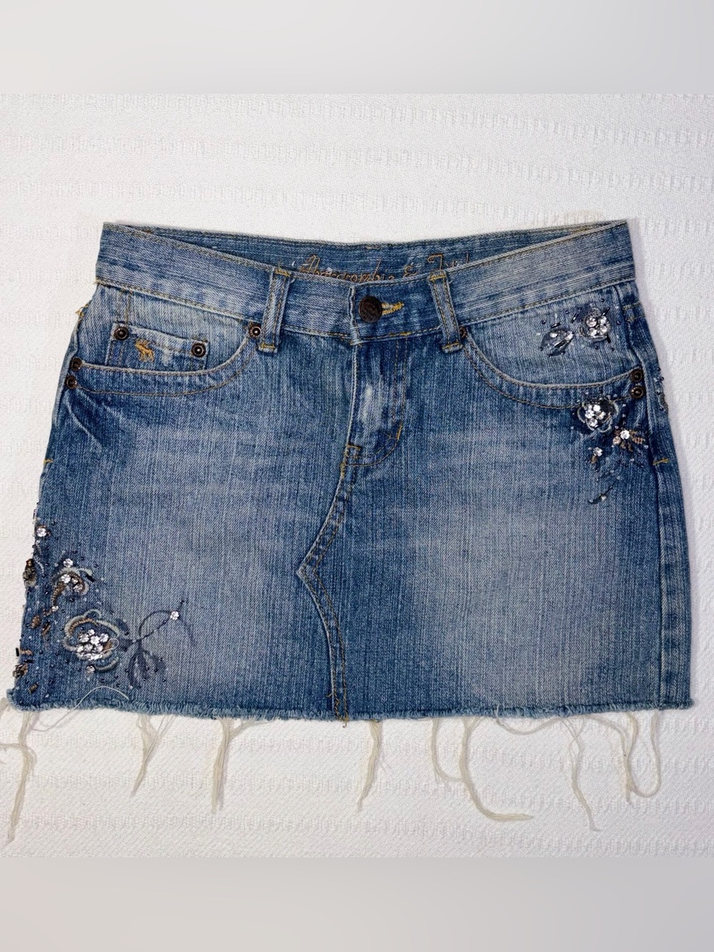 Vintage Abercrombie & Fitch Y2K Denim Sequin Mini Skirt Size 2